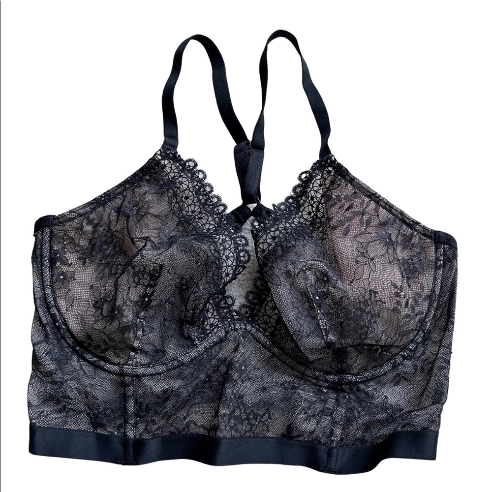 Victoria's Secret Black Sheer Lace Longline Bralette